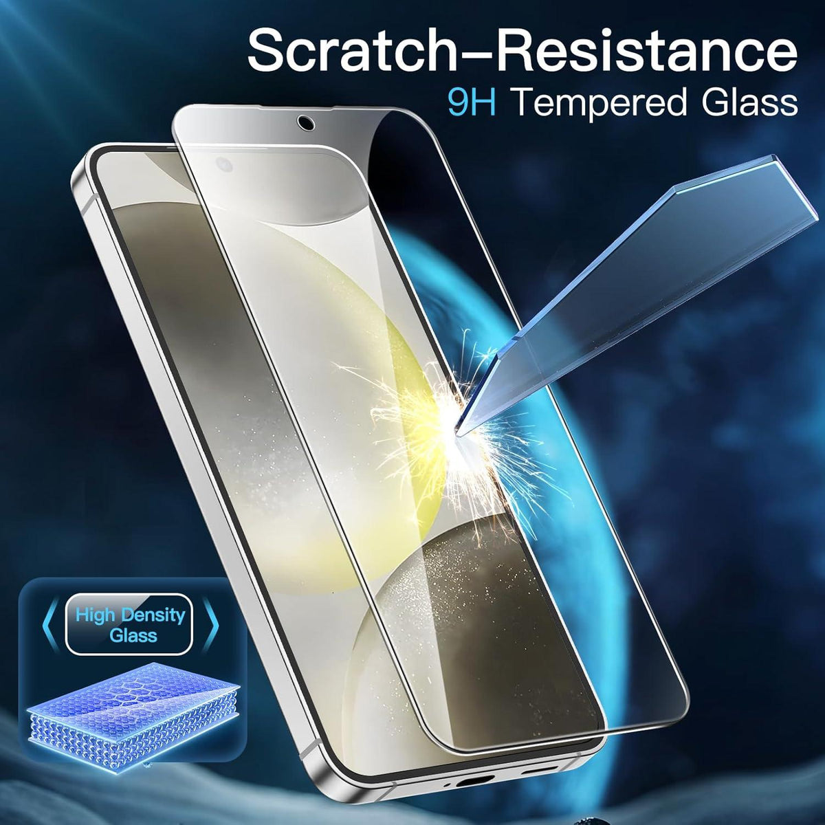 JETech Schutzfolie für Samsung Galaxy S24 5G 6,2 Zoll 3 Stück Ultra Klar 9H Gehärtetes Glas
