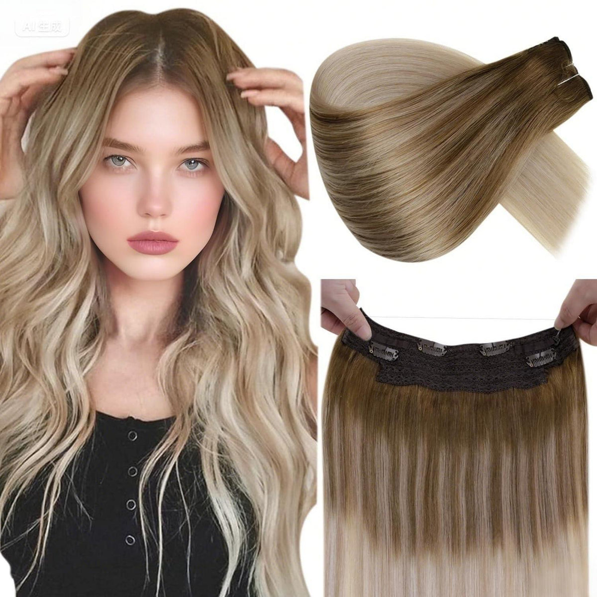 Echthaar Haarverlängerung Draht Ombre Blond 45cm
