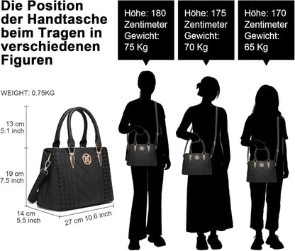 Miss Lulu Damen Handtasche Mittelgroß Umhängetasche PU Leder Schwarz