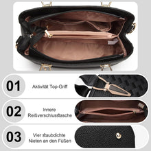 Damen Handtasche mittelgroß mit Lychee Muster und mehreren Innentaschen Schwarz