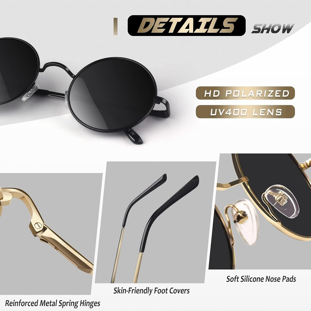 CGID Retro Runde Polarisierte Sonnenbrille UV400 Schutz Metallrahmen