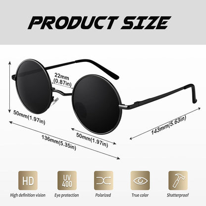 Polarisierte Retro Runde Sonnenbrille Hippie Metall UV400 Schutz