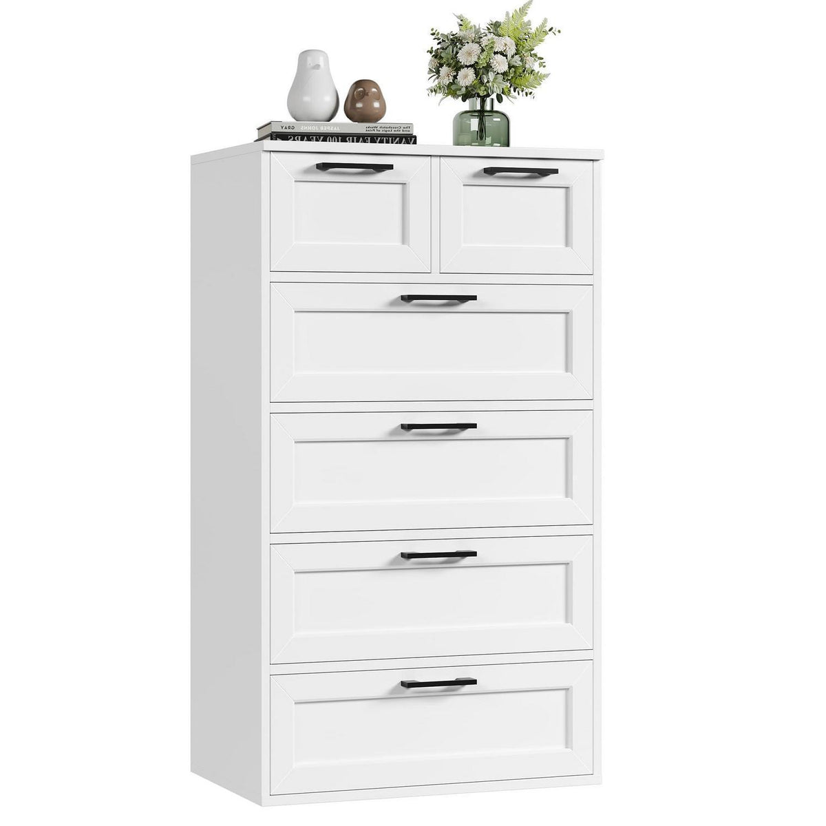Weiße Kommode mit 6 Schubladen – Schlafzimmer Sideboard Holz Modern