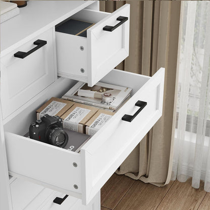 Weiße Kommode mit 6 Schubladen – Schlafzimmer Sideboard Holz Modern