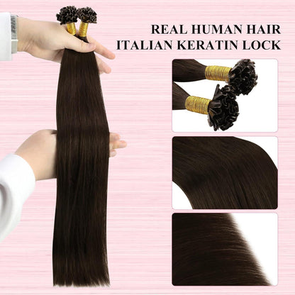 Echthaar Bondings Braun 40cm - Remy Keratin U Tip Extensions