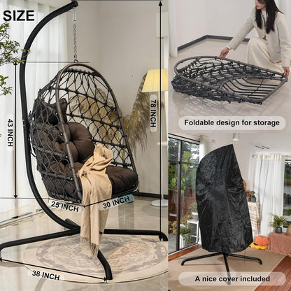 Hängesessel Polyrattan Outdoor Indoor mit Gestell & Kissen