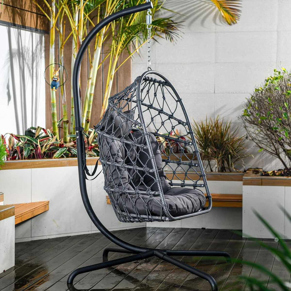 Hängesessel Polyrattan Outdoor Indoor mit Gestell & Kissen