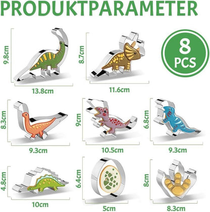 Bugucat Dinosaurier Ausstecher Set - 8 Stück Edelstahl