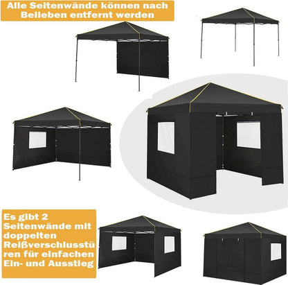 Pop Up Pavillon 3x3 Wasserdicht mit 4 Seitenteilen Schwarz