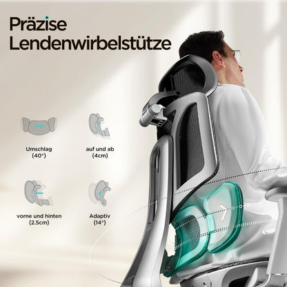 Ergonomischer Bürostuhl mit dynamischer Lendenwirbelstütze und