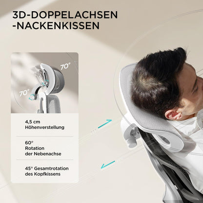 Hbada E3 Air Ergonomischer Bürostuhl 3D Kopfstütze Lendenstütze