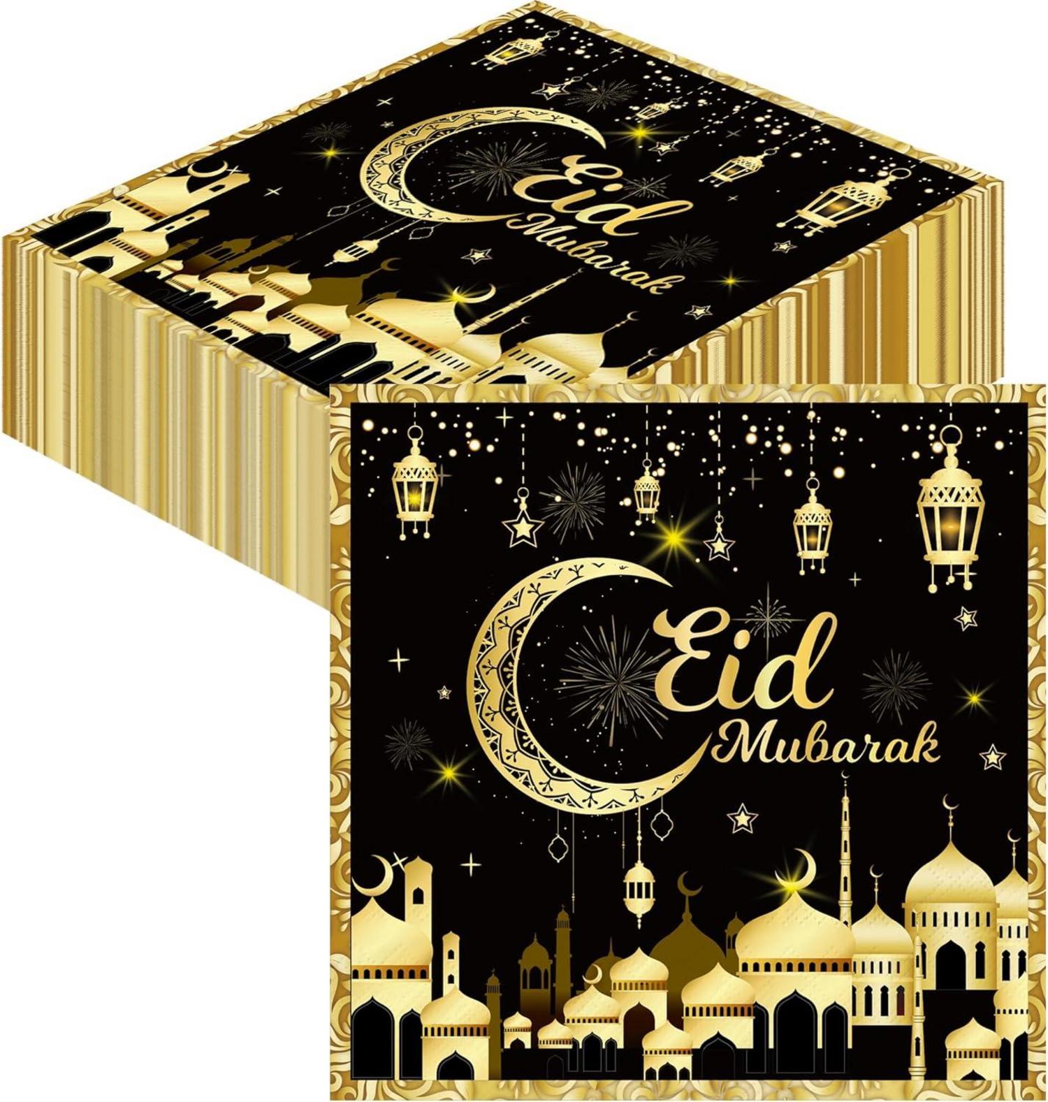 Ramadan Servietten Schwarz Gold Eid Mubarak Deko 40Stück