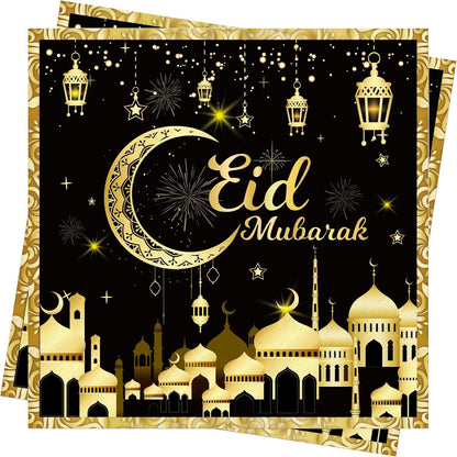 Ramadan Servietten Schwarz Gold Eid Mubarak Deko 40Stk