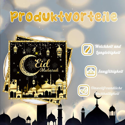 Ramadan Servietten Schwarz Gold Eid Mubarak Deko 40Stück