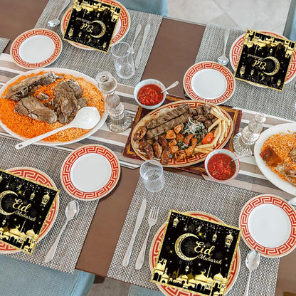 Luxuriöse Ramadan Servietten Schwarz Gold Eid Mubarak Deko 33x33cm