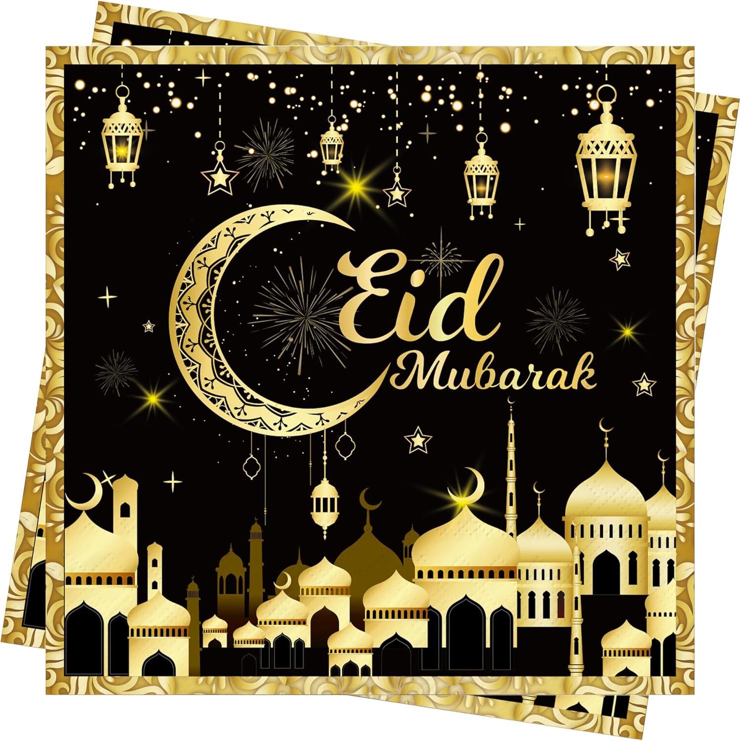 Ramadan Deko Servietten Schwarz Gold 80Stk 33x33cm Orient