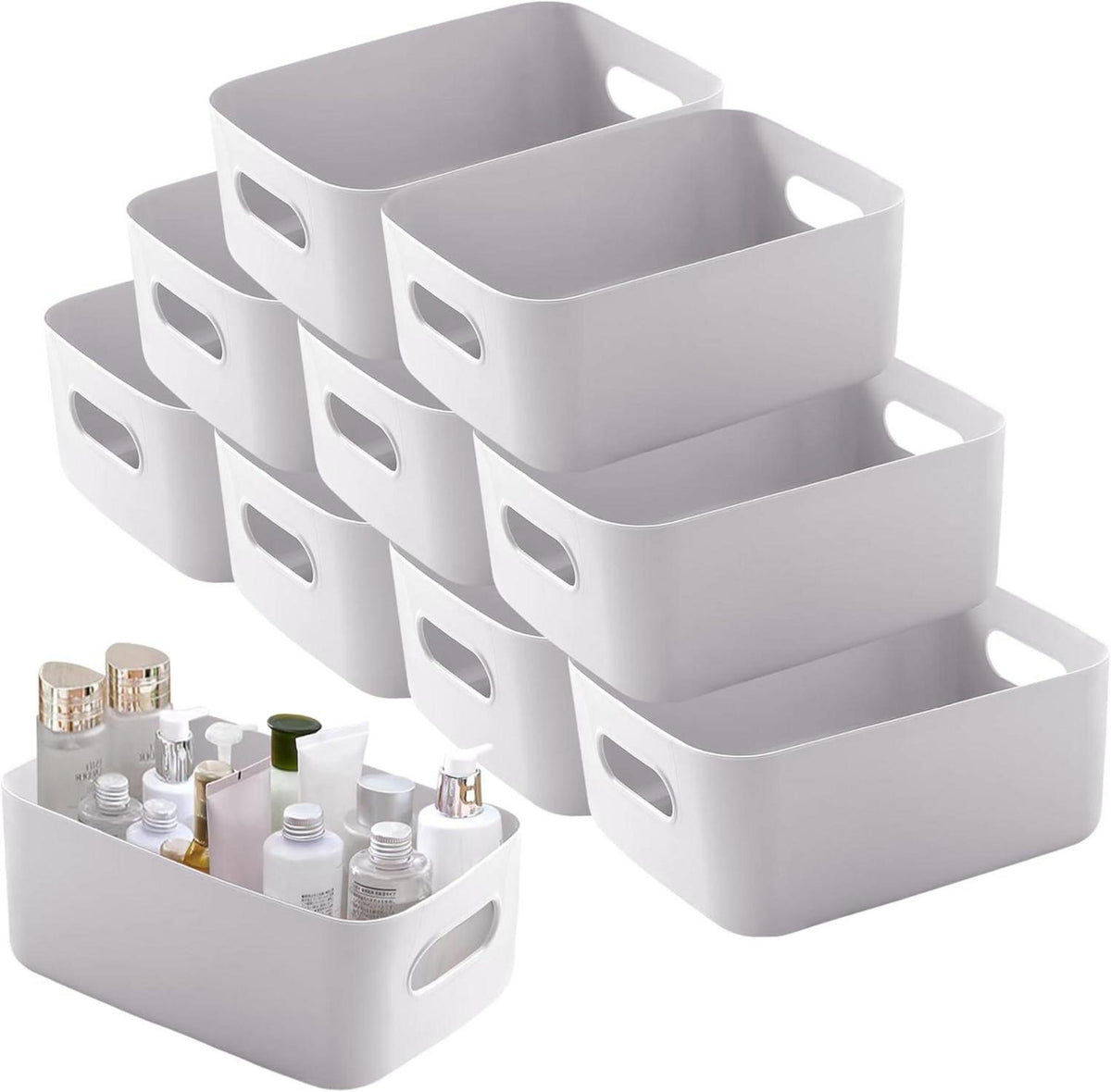 Aufbewahrungsboxen Grau Kunststoff mit Griff 10er Set 30x20x12cm