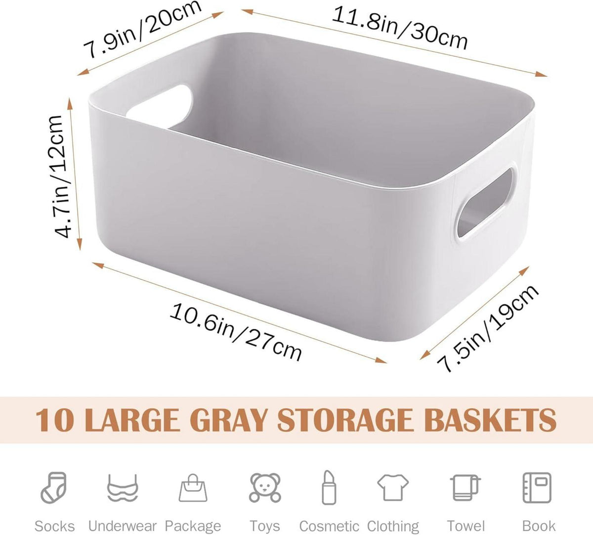 Aufbewahrungsboxen Grau Kunststoff 30x20x12cm, 10er Set mit