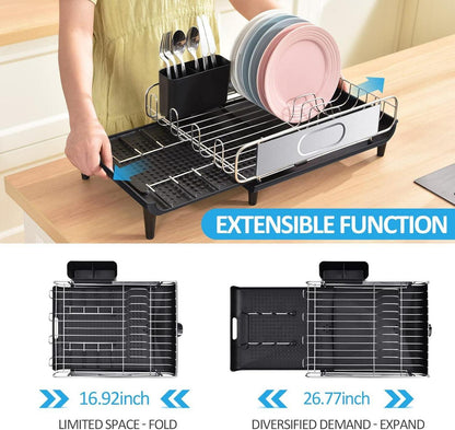Urackify Abtropfgestell Edelstahl Schwarz mit Besteckhalter