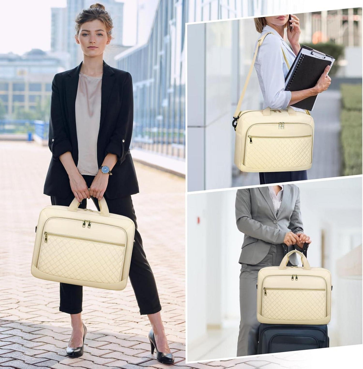 Laptoptasche 17,3 Zoll Damen Business Notebook Umhängetasche Beige