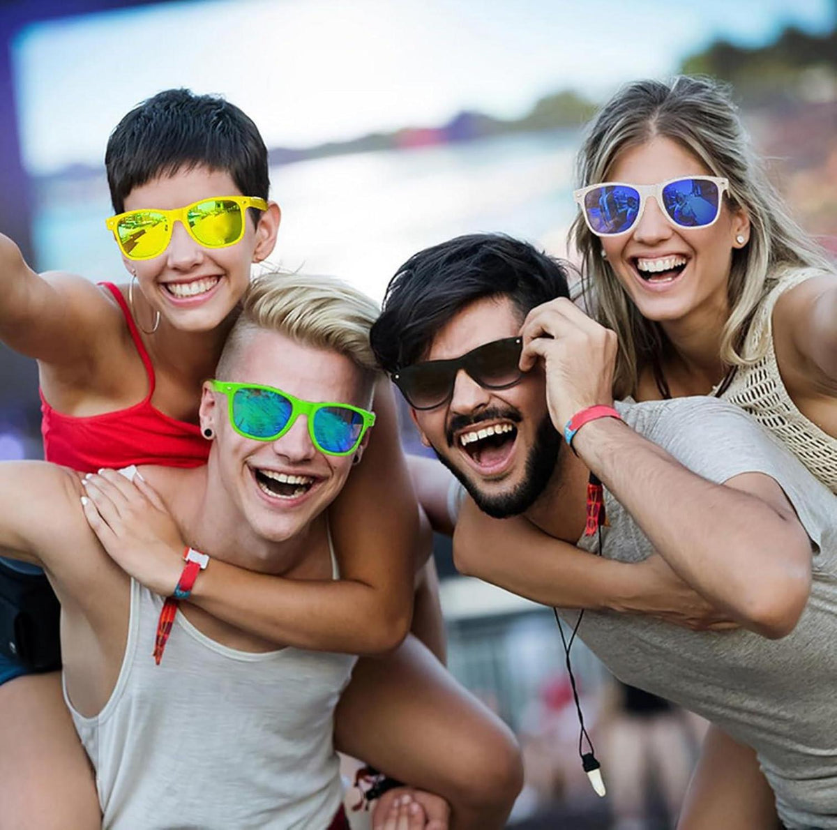 Bunte Sonnenbrille Set Neon Vintage Brillen für Party 6er Pack Pink
