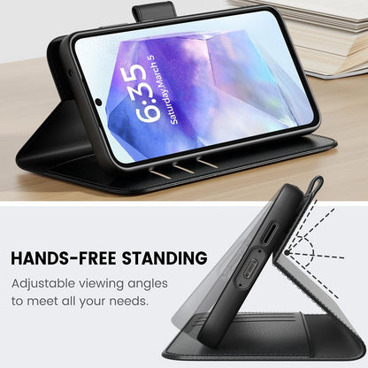 Handyhülle Samsung Galaxy A55 5G Schwarz Leder Cover RFID Schutz