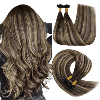 Echthaar Bonding Extensions Ombre Braun Blond 45cm