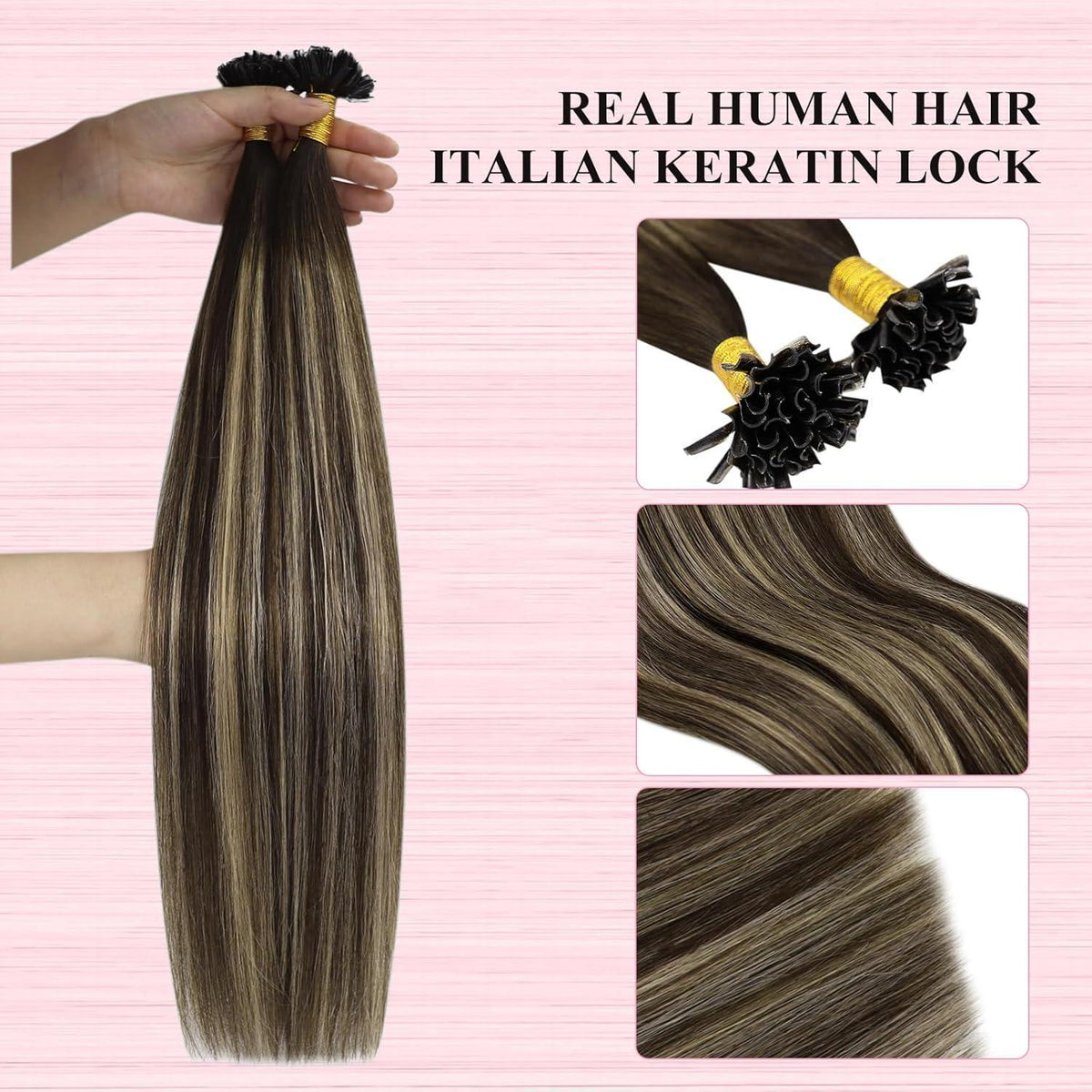 Echthaar Bonding Extensions Ombre Braun Blond 45cm