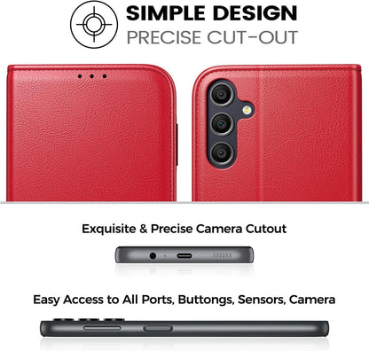 Samsung Galaxy A35 Handyhülle PU Leder Rot RFID Schutzglas