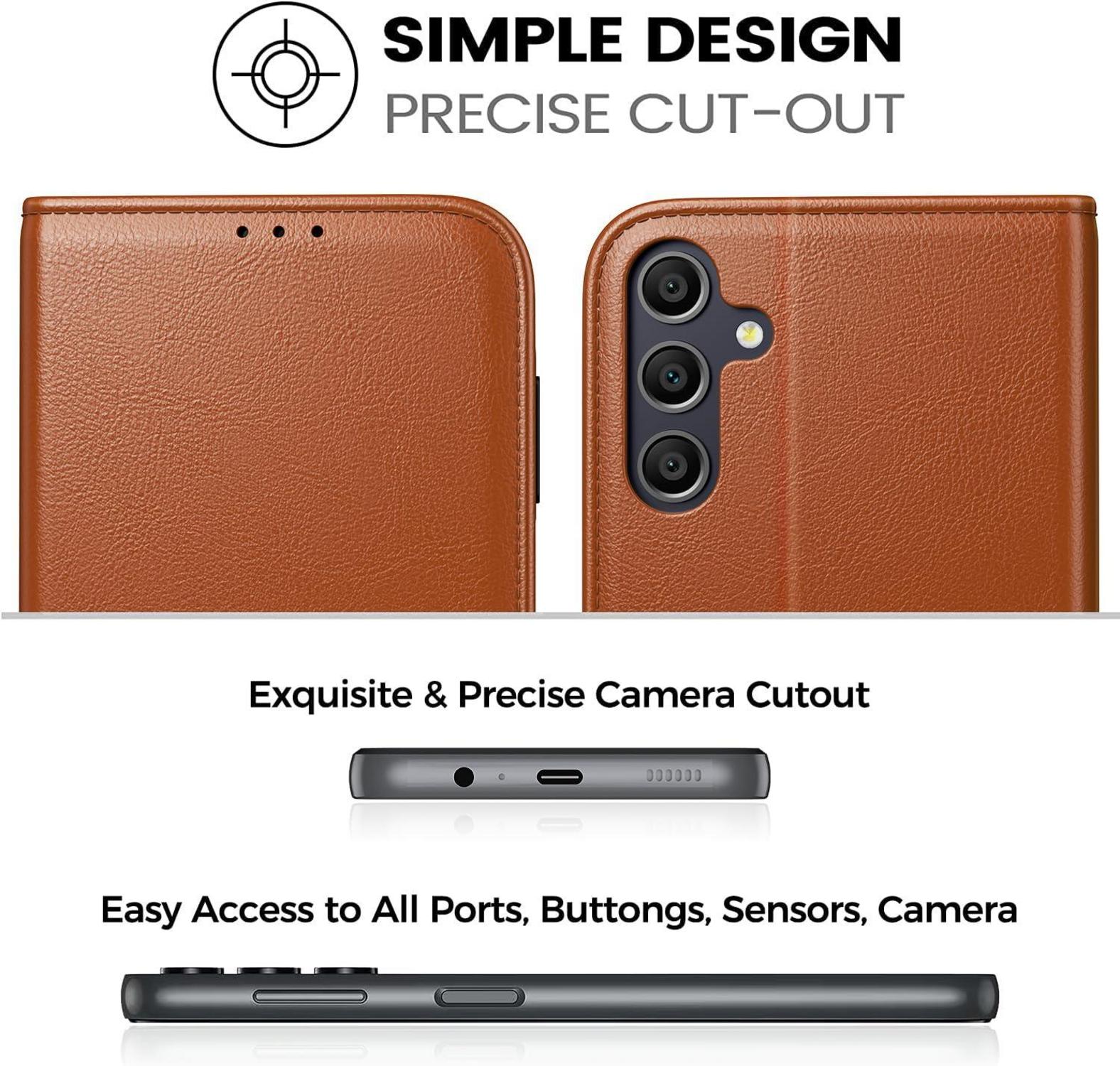 Samsung Galaxy A35 Handyhülle Braun PU-Leder RFID Ständer Magnetisches Design