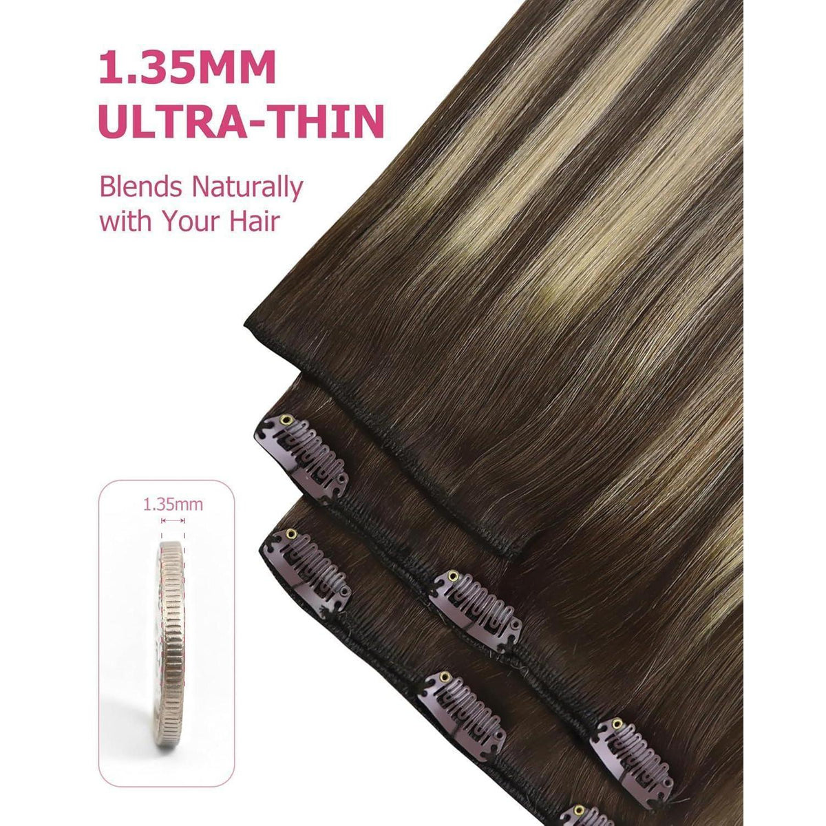 Clip-in Echthaarverlängerung Braun Ombre 50cm 120g