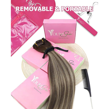 Clip-in Echthaarverlängerung Braun Ombre 50cm 120g