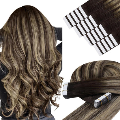 Tape-in Haarverlängerung Ombre Braun Blond 55cm Echthaar