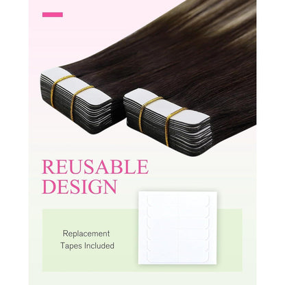 Echthaar Tape Extensions Ombre Dunkelbraun mit Blond