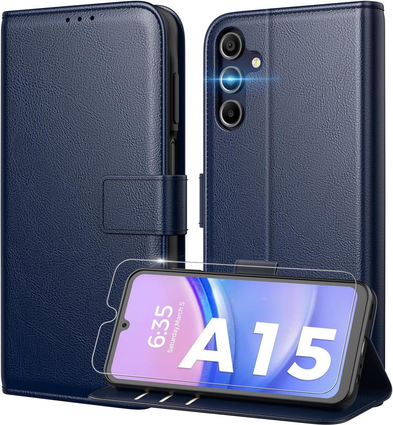Handyhülle für Samsung Galaxy A15 4G 5G RFID PU Leder Blau