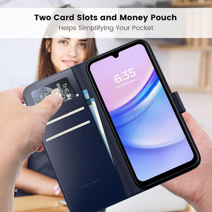 Handyhülle für Samsung Galaxy A15 4G 5G RFID PU Leder Blau
