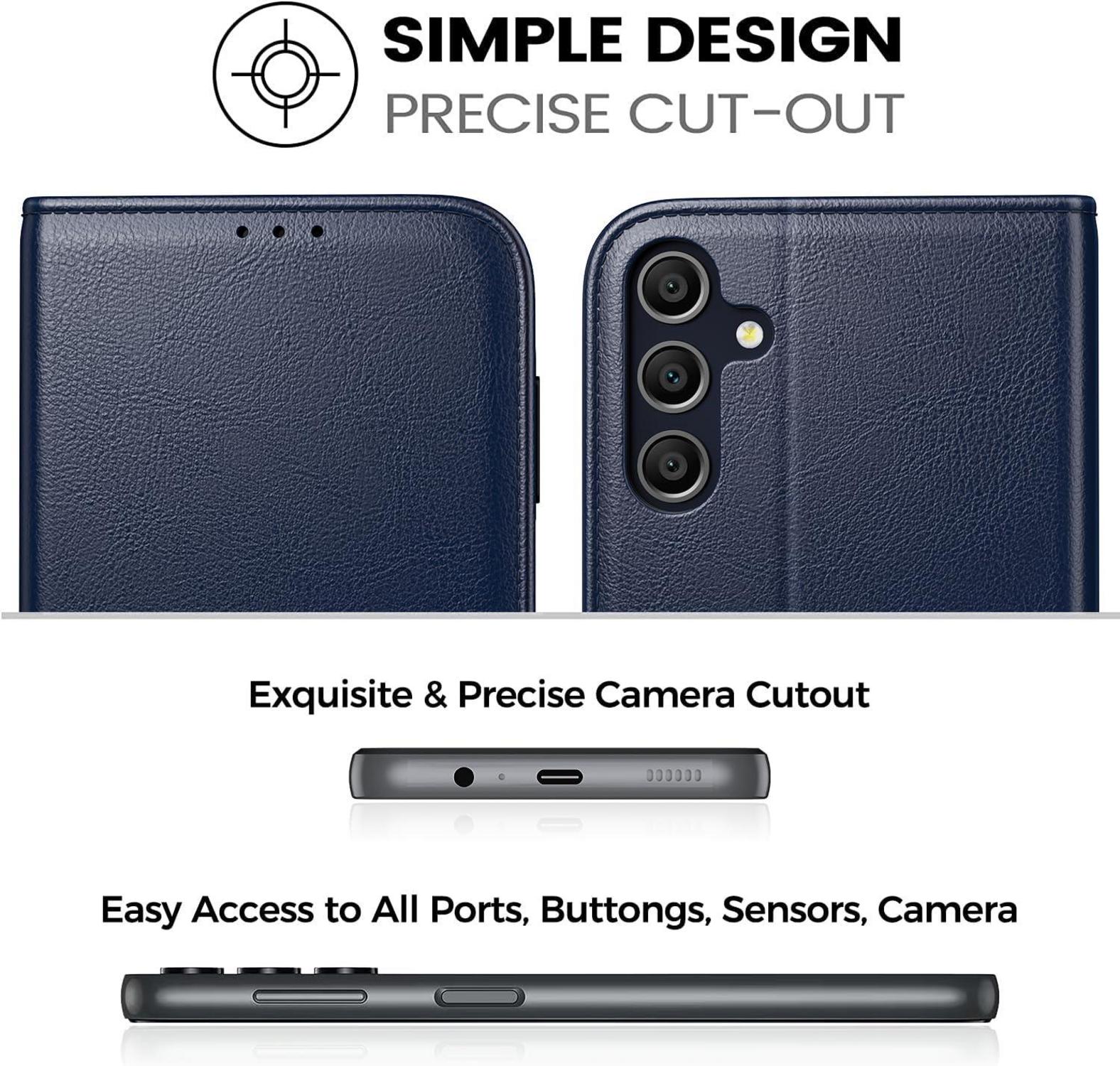 Handyhülle Samsung Galaxy A15 4G 5G Blau RFID PU Leder Ständer 2-in-1