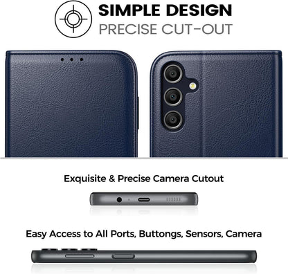 Handyhülle Samsung Galaxy A15 4G 5G Blau RFID PU Leder Ständer 2-in-1