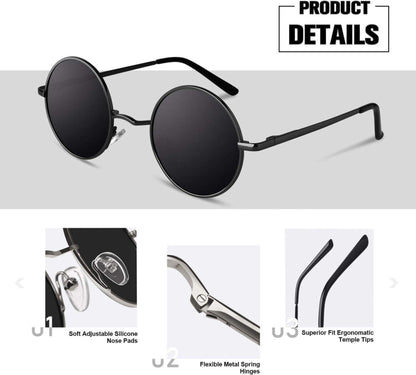 Polarisierte Retro-Sonnenbrille Herren Damen Rund UV400 Hippie Brille 45mm Kat. 3