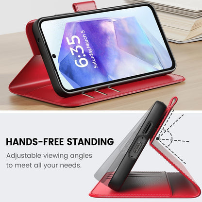 Handyhülle für Samsung Galaxy A55 - Rot, RFID Schutz, PU Leder, Kartenfach