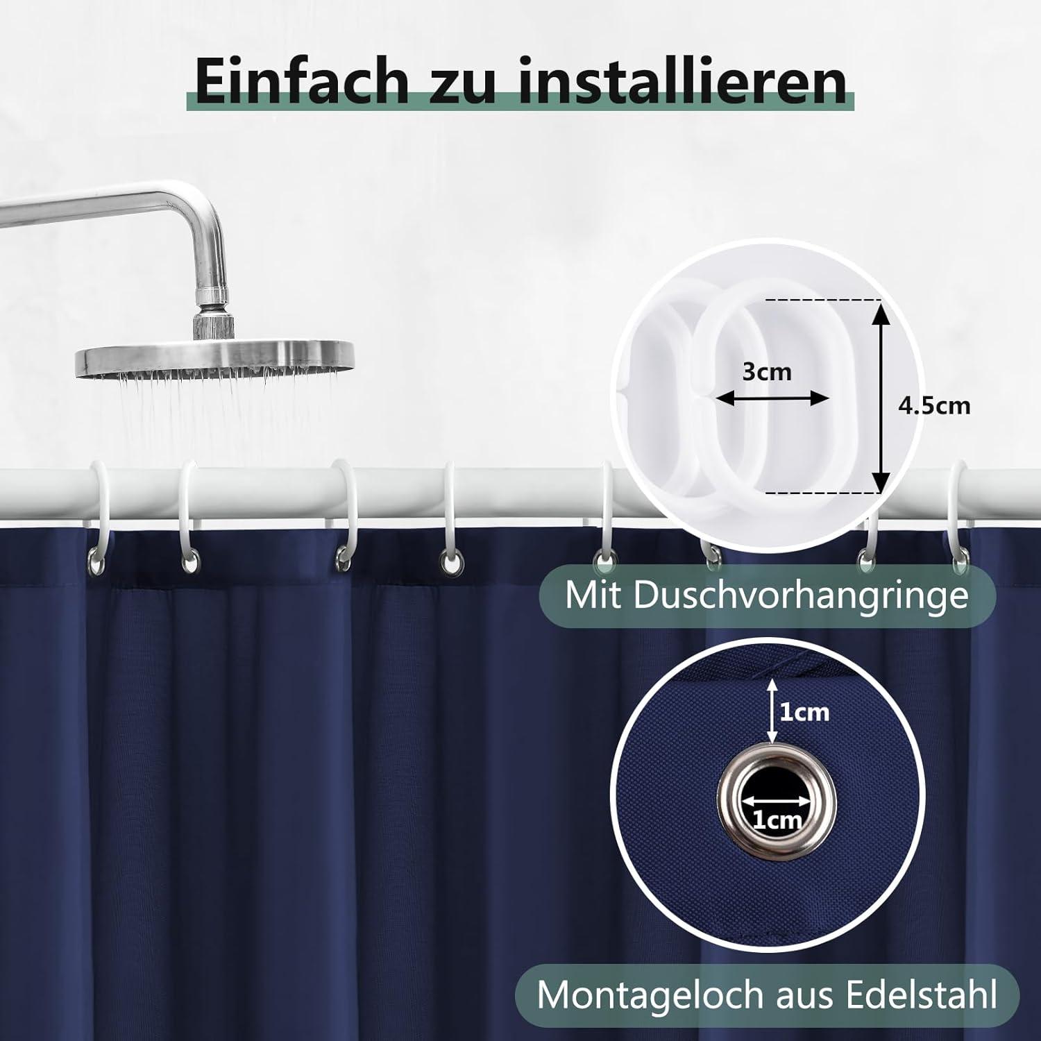 Duschvorhang 180x220cm Anti-Schimmel, wasserdicht PVC Textil dunkelblau