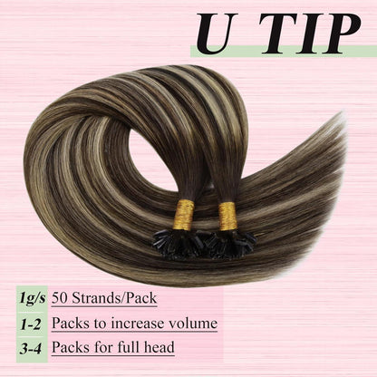 Echthaar Bonding Extensions Ombre Dunkelbraun-Aschblond 50cm
