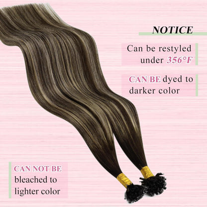 Echthaar Bonding Extensions Ombre Dunkelbraun-Aschblond 50cm