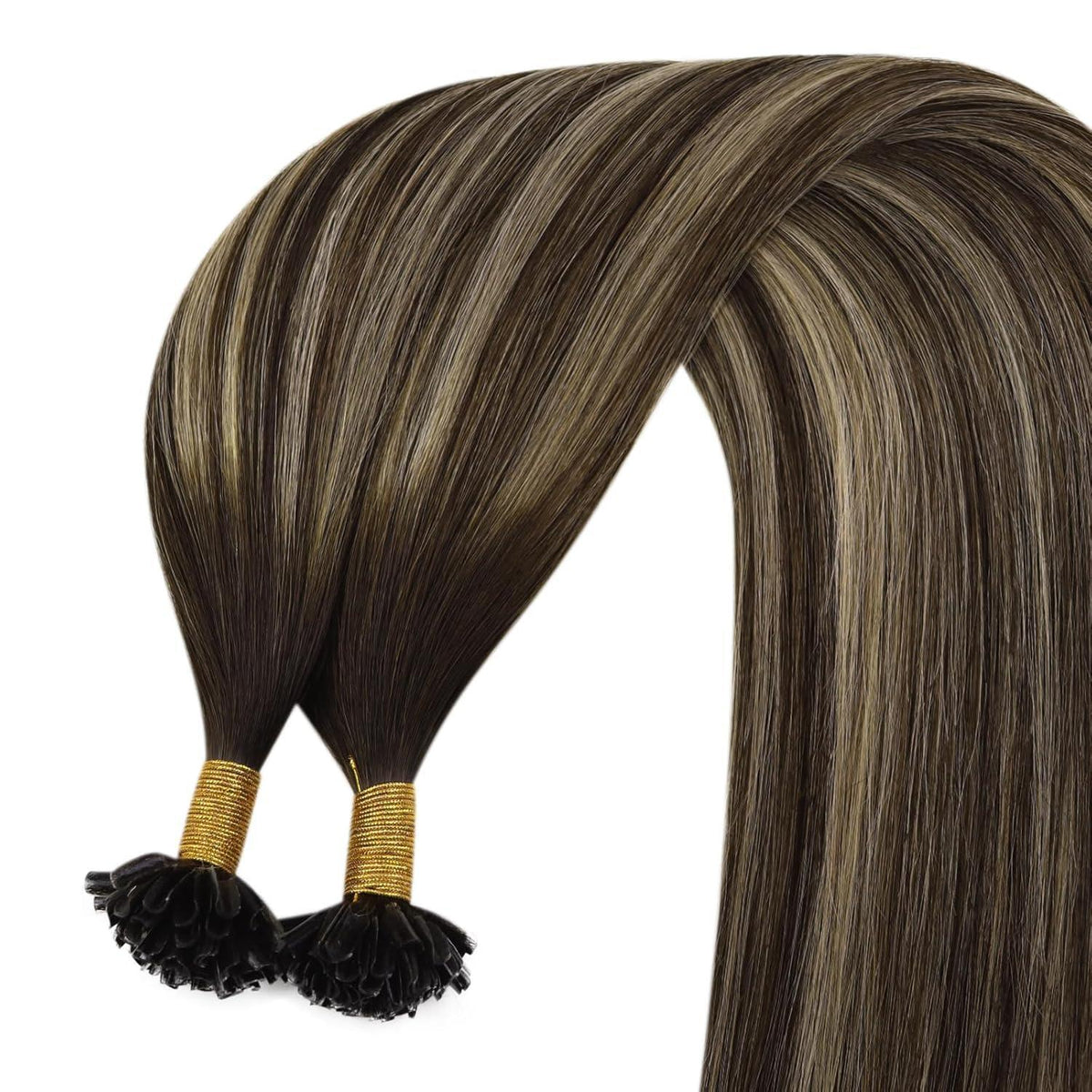 Echthaar Bonding Extensions Ombre Dunkelbraun-Aschblond 50cm