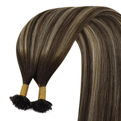 Echthaar Bonding Extensions Ombre Dunkelbraun-Aschblond 50cm