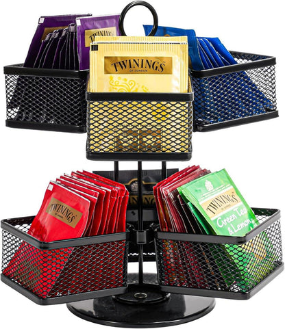 Teebox Teebeutel Organizer 2 Etagen 6 Fächer Metall Box Schwarz
