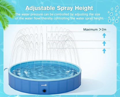 Pecute Hundepool Schwimmbad mit Sprinkler 120*30 cm Blau Large
