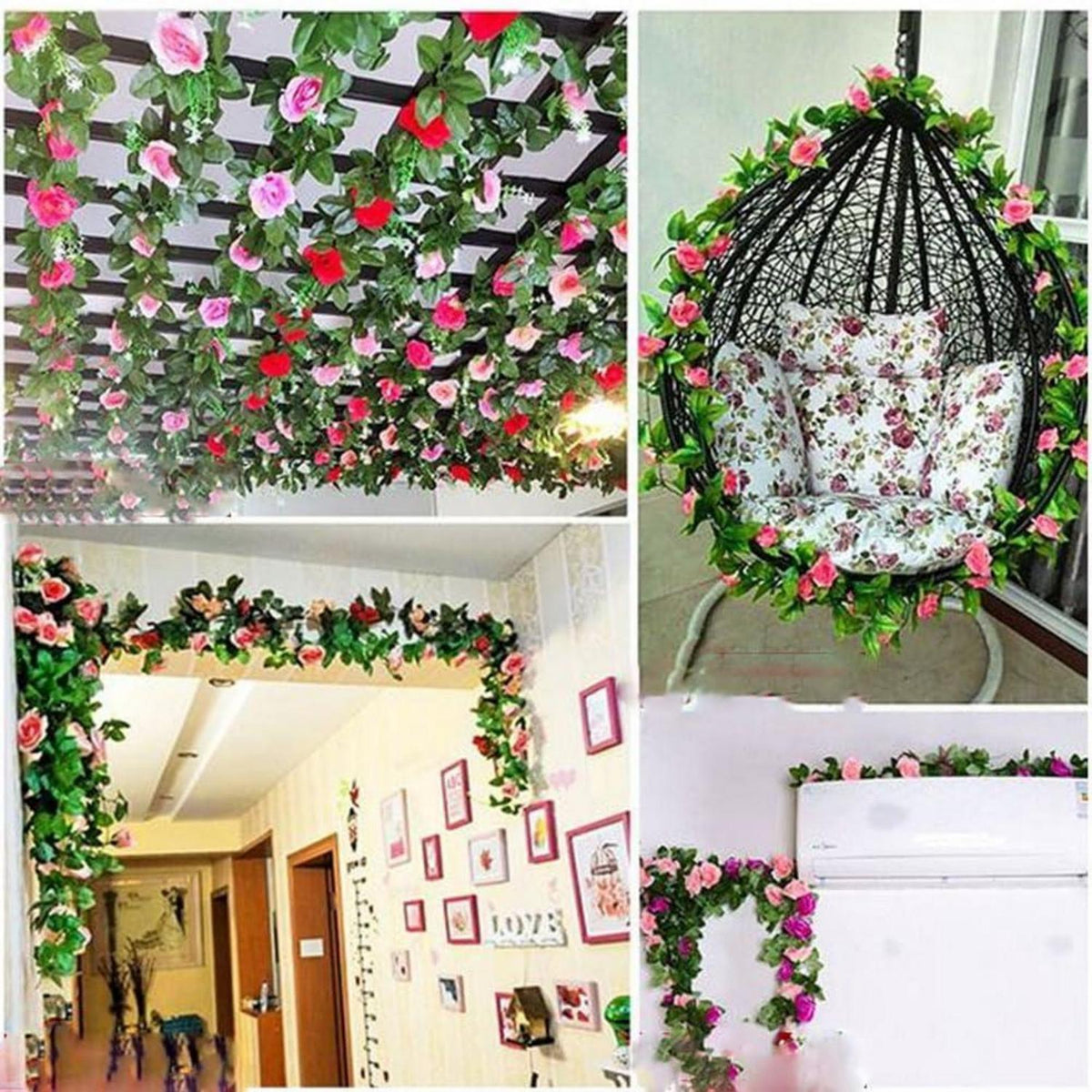 2x 1.8m Künstliche Rosen Girlande – Weiße Blüten für Deko