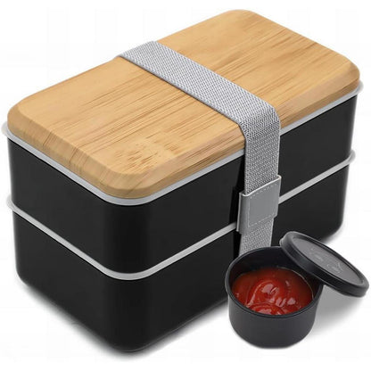 Bugucat Bento Box 1400ML Schwarz Lunchbox für Erwachsene und