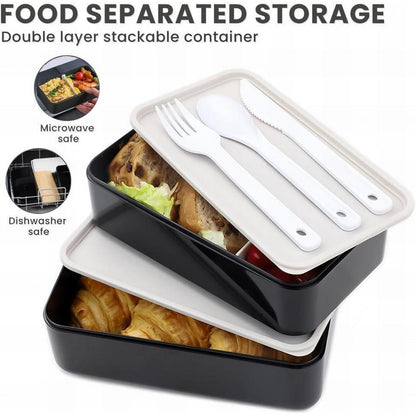 Bugucat Bento Box 1400ML Schwarz Lunchbox für Erwachsene und